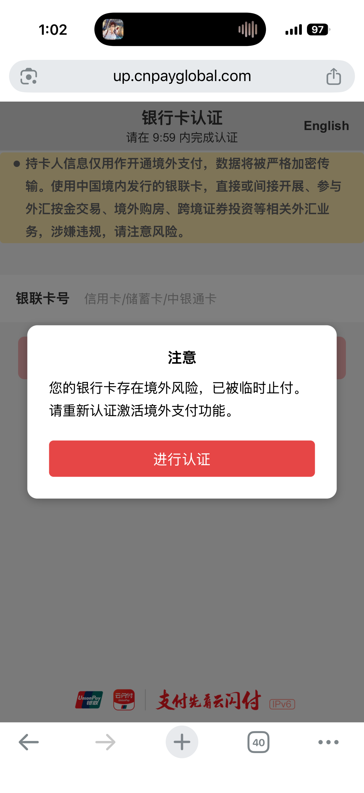 UnionPay-themed phishing landing page